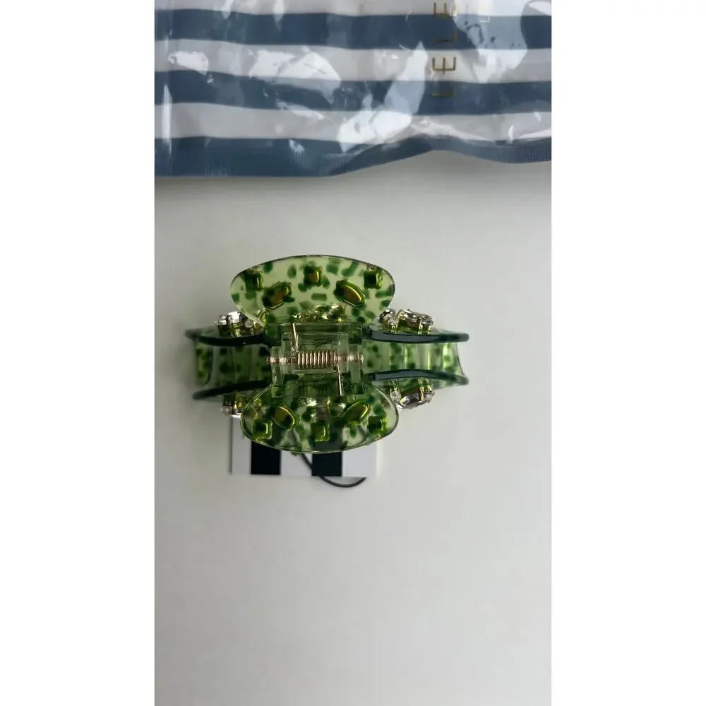 Lele Sadoughi 14k Gold Crystal Acetate Claw Clip Green NWT